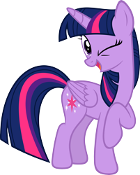 Size: 4829x6000 | Tagged: safe, artist:slb94, character:twilight sparkle, character:twilight sparkle (alicorn), species:alicorn, species:pony, episode:applejack's day off, absurd resolution, cute, female, flirting, folded wings, mare, open mouth, raised hoof, simple background, solo, transparent background, twiabetes, vector, wink