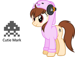 Size: 2048x1555 | Tagged: safe, artist:zacatron94, oc, oc only, oc:pixel, clothing, gamer, headphones, hoodie, overwatch, solo, space invaders, taito