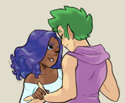 Size: 1549x1271 | Tagged: safe, artist:kianamai, character:rarity, character:spike, species:human, ship:sparity, chocolarity, cute, dark skin, elf ears, female, humanized, kilala97 is trying to murder us, male, older, older spike, shipping, straight