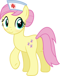Size: 4747x6000 | Tagged: safe, artist:slb94, character:fluttershy, species:earth pony, species:pegasus, species:pony, g4, absurd resolution, blushing, cute, earth pony fluttershy, female, flutternurse, nurse, plot, race swap, role reversal, simple background, solo, transparent background, vector, wingless