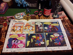 Size: 1200x900 | Tagged: safe, artist:pixelkitties, character:derpy hooves, character:trixie, character:twilight sparkle, species:pegasus, species:pony, bottlecap, comic, fallout, fallout 3, female, figurine, irl, mare, nuka cola, patch, patches, photo, poster