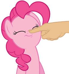Size: 5314x5699 | Tagged: safe, artist:slb94, character:pinkie pie, species:earth pony, species:human, species:pony, absurd resolution, boop, cute, diapinkes, eyes closed, female, hand, mare, simple background, smiling, transparent background, vector