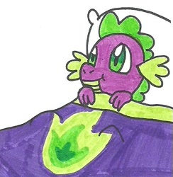 Size: 441x452 | Tagged: safe, artist:cmara, character:spike, bed, in bed, male, solo, traditional art