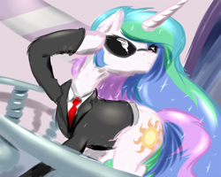 Size: 660x528 | Tagged: safe, artist:frist44, character:princess celestia, business, clothing, female, solo, suit, sunglasses