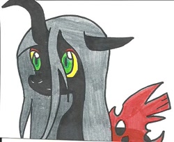 Size: 557x457 | Tagged: safe, artist:cmara, character:lord tirek, character:queen chrysalis, ship:chrysirek, female, fusion, fusion:silphidae, male, shipping, straight, traditional art