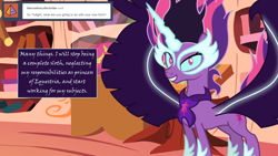 Size: 1280x720 | Tagged: safe, artist:hakunohamikage, character:midnight sparkle, character:twilight sparkle, character:twilight sparkle (alicorn), species:alicorn, species:pony, ask-princesssparkle, my little pony:equestria girls, dialogue, female, midnight sparkle, princess midnight, solo, tyrant sparkle