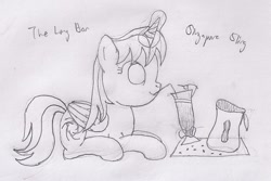 Size: 1102x736 | Tagged: safe, artist:parclytaxel, oc, oc only, oc:parcly taxel, species:alicorn, species:pony, alicorn oc, cocktail, food, horn ring, levitation, lineart, long bar, magic, monochrome, peanut, pencil drawing, prone, raffles hotel, singapore, singapore sling, sipping, solo, straw, telekinesis, traditional art