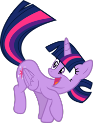 Size: 4562x6000 | Tagged: safe, artist:slb94, character:twilight sparkle, character:twilight sparkle (alicorn), species:alicorn, species:pony, episode:the hooffields and mccolts, g4, my little pony: friendship is magic, absurd resolution, behaving like a dog, excited, female, folded wings, looking back, mare, simple background, solo, transparent background, vector