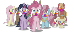 Size: 7000x3205 | Tagged: safe, artist:dashiesparkle, character:big mcintosh, character:cheerilee, character:cherry berry, character:cup cake, character:fluttershy, character:granny smith, character:lily, character:lily valley, character:matilda, character:pinkie pie, character:pound cake, character:pumpkin cake, character:spike, character:twilight sparkle, character:twilight sparkle (alicorn), species:alicorn, species:pony, episode:28 pranks later, g4, my little pony: friendship is magic, .svg available, absurd resolution, cake twins, cookie zombie, infected, open mouth, simple background, transparent background, vector, zombie