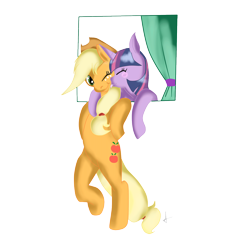 Size: 1327x1356 | Tagged: safe, artist:arnachy, character:applejack, character:twilight sparkle, species:pony, ship:twijack, blushing, female, lesbian, licking, mare, shipping, tongue out