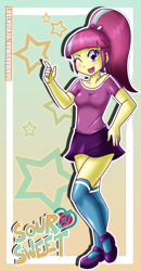 Size: 1554x2984 | Tagged: safe, artist:danmakuman, character:sour sweet, my little pony:equestria girls, clothing, commission, crystal prep shadowbolts, cute, female, freckles, mary janes, miniskirt, one eye closed, open mouth, ponytail, shoes, skirt, smiling, socks, solo, sourbetes, thigh highs, wink, zettai ryouiki