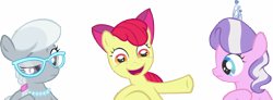 Size: 16906x6237 | Tagged: safe, artist:cyanlightning, character:apple bloom, character:diamond tiara, character:silver spoon, episode:family appreciation day, g4, my little pony: friendship is magic, absurd resolution, faec, glasses, jewelry, necklace, simple background, tiara, transparent background, vector