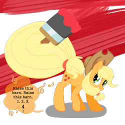 Size: 1250x1250 | Tagged: safe, artist:arnachy, character:applejack, female, paint, prehensile tail, raise this barn, solo, song