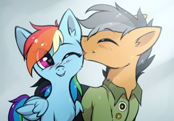 Size: 1000x699 | Tagged: safe, artist:hioshiru, character:quibble pants, character:rainbow dash, species:pony, ship:quibbledash, episode:stranger than fanfiction, blep, blushing, cute, female, fluffy, grin, heart eyes, licking, male, mare, one eye closed, shipping, smiling, straight, tongue out, wingding eyes, wink
