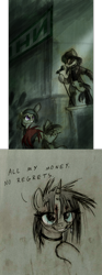 Size: 600x1612 | Tagged: safe, artist:foxinshadow, character:marble pie, oc, oc:coffee bean, species:pony, choker, cigarette, comic, concert, injured, lonely inky, nine inch nails, ponified