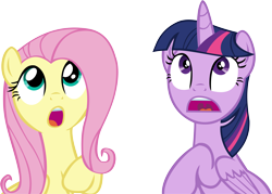 Size: 13224x9487 | Tagged: safe, artist:cyanlightning, character:fluttershy, character:twilight sparkle, character:twilight sparkle (alicorn), species:alicorn, species:pony, episode:newbie dash, g4, my little pony: friendship is magic, :o, absurd resolution, d:, duo, female, folded wings, looking up, mare, simple background, transparent background, vector
