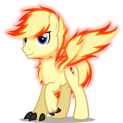 Size: 1381x1381 | Tagged: safe, artist:zacatron94, oc, oc only, oc:fire wing, claws, fiery wings, hybrid, mane of fire, solo