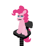 Size: 150x150 | Tagged: safe, artist:threetwotwo32232, character:pinkie pie, species:earth pony, species:pony, animated, chair, cutie mark, female, gif, good trick, hooves, lineless, mare, office chair, simple background, solo, spinning, the ride never ends, transparent background, unamused