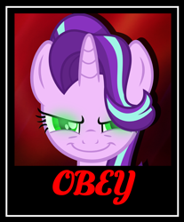 Size: 1504x1819 | Tagged: safe, artist:slb94, evil, glare, glowing eyes, looking at you, obey, poster, propaganda