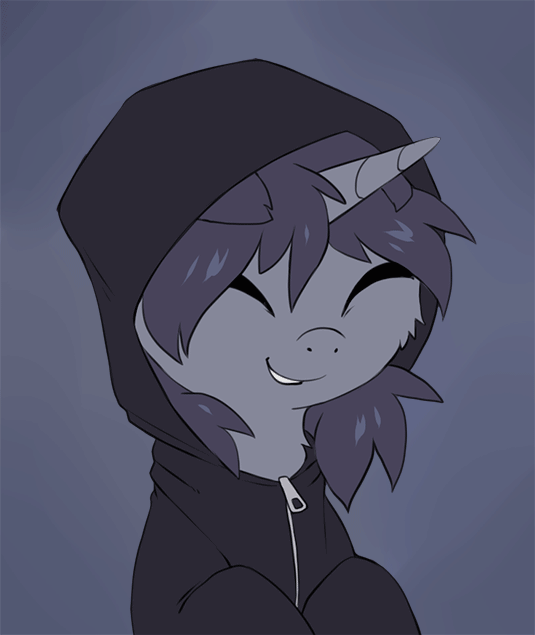 Size: 535x635 | Tagged: safe, artist:hioshiru, oc, oc only, oc:kate, species:pony, species:unicorn, animated, clothing, cute, eyes closed, floppy ears, fluffy, gif, grin, hoodie, ocbetes, prequel (webcomic), simple background, smiling, solo, sweater