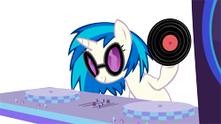 Size: 14849x8348 | Tagged: safe, artist:cyanlightning, character:dj pon-3, character:vinyl scratch, species:pony, species:unicorn, episode:the saddle row review, g4, my little pony: friendship is magic, .svg available, absurd resolution, female, glasses, mare, simple background, solo, speakers, transparent background, turntable, vector, vinyl