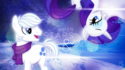 Size: 1920x1080 | Tagged: safe, artist:dashiesparkle, artist:pwnagespartan, artist:sxakalo, character:double diamond, character:rarity, ship:diamond duo, clothing, crack shipping, lidded eyes, male, scarf, shipping, snow, song reference, stars, straight, thepianoguys, vector, wallpaper, when stars & salt collide