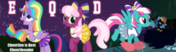 Size: 1162x349 | Tagged: safe, artist:cheezedoodle96, artist:dashiesparkle, artist:dragonchaser123, character:cheerilee, character:rainbow dash, character:spring step, character:sunlight spring, character:twilight sparkle, character:twilight sparkle (alicorn), species:alicorn, species:pony, equestria daily, banner, cheerileeder, cheerleader, cheerleader sparkle, clothing, halloween, nightmare night, pom pom, shadowbolts costume