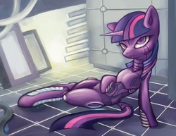 Size: 792x612 | Tagged: safe, artist:hobbes-maxwell, character:twilight sparkle, species:pony, draw me like one of your french girls, female, futuristic, robot, robot pony, roboticization, solo, stupid sexy twilight, sultry pose, twibot