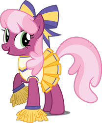 Size: 4162x5000 | Tagged: safe, artist:dashiesparkle, character:cheerilee, episode:the cart before the ponies, g4, my little pony: friendship is magic, .svg available, absurd resolution, bow, cheerileeder, cheerleader, cheerleader outfit, clothing, female, hair bow, open mouth, pom pom, raised hoof, simple background, skirt, solo, transparent background, vector