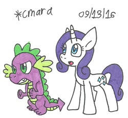 Size: 745x689 | Tagged: safe, artist:cmara, character:rarity, character:spike, traditional art