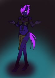 Size: 850x1200 | Tagged: safe, artist:linedraweer, oc, oc only, oc:phantom thorns, species:anthro, species:pony, species:unguligrade anthro, species:unicorn, anthro oc, clothing, commission, costume, enchantress, halloween, solo