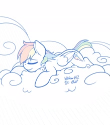 Size: 1791x2048 | Tagged: safe, artist:ratofdrawn, character:rainbow dash, inktober, cloud, female, nap, simple background, solo