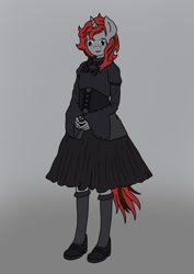 Size: 850x1200 | Tagged: safe, artist:linedraweer, oc, oc only, oc:cross, species:anthro, species:plantigrade anthro, species:pony, species:unicorn, anthro oc, clothing, commission, crossdressing, dress, femboy, goth, gothic, male, outfit, solo