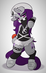 Size: 1217x1920 | Tagged: safe, artist:wickedsilly, oc, oc only, oc:wicked silly, ponysona, species:pony, species:unicorn, spoilers for another series, bipedal, crossover, gangsta, looking at you, pokéball, pokémon, pokémon sun and moon, solo, team skull