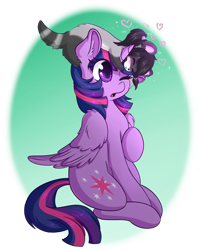 Size: 1280x1590 | Tagged: safe, artist:wickedsilly, character:twilight sparkle, character:twilight sparkle (alicorn), oc, species:alicorn, species:pony, :o, blushing, butt fluff, cute, ear fluff, eyes closed, female, ferret, fluffy, heart, hug, mare, nuzzling, ocbetes, one eye closed, open mouth, ponytail, simple background, sitting, smiling, sparkles, tail fluff, transparent background, twiabetes, wing fluff
