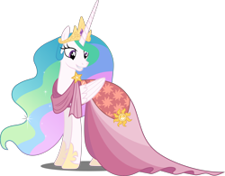Size: 5000x3893 | Tagged: safe, artist:dashiesparkle, character:princess celestia, species:alicorn, species:pony, episode:make new friends but keep discord, g4, my little pony: friendship is magic, absurd resolution, clothing, dress, female, gala dress, grand galloping gala, mare, simple background, smiling, solo, transparent background, vector