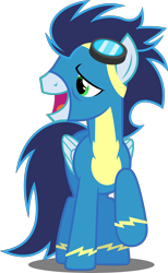 Size: 3074x5000 | Tagged: safe, artist:dashiesparkle, character:soarin', species:pony, episode:rarity investigates, g4, my little pony: friendship is magic, absurd resolution, clothing, male, raised hoof, simple background, solo, transparent background, vector, wonderbolts uniform