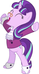 Size: 6400x11965 | Tagged: safe, artist:parclytaxel, character:snowfall frost, character:starlight glimmer, species:pony, species:unicorn, episode:a hearth's warming tail, g4, my little pony: friendship is magic, .svg available, absurd resolution, bipedal, cute, eyes closed, female, glasses, glimmerbetes, happy, mare, open mouth, simple background, smiling, solo, transparent background, underhoof, vector