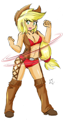 Size: 1500x2881 | Tagged: safe, artist:danmakuman, character:applejack, my little pony:equestria girls, bikini, breasts, cleavage, clothing, costume, cowgirl, female, simple background, solo, stupid sexy applejack, swimsuit, white background