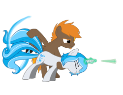 Size: 2633x2031 | Tagged: safe, artist:jc_bbqueen, base used, oc, oc only, oc:bubble lee, oc:singe, species:pegasus, species:pony, species:unicorn, episode:a canterlot wedding, g4, my little pony: friendship is magic, behaving like a weapon, behaving like pinkie pie, blast, blue hair, cousins, cutie mark, duo, eyes closed, facial hair, female, freckles, glowing horn, goatee, magic, magic blast, male, mare, short hair, simple background, stallion, transparent background, twigun, vector