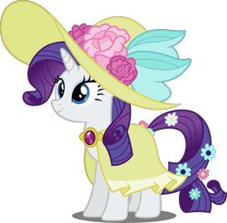Size: 5000x4924 | Tagged: safe, artist:dashiesparkle, character:rarity, episode:sweet and elite, g4, my little pony: friendship is magic, absurd resolution, clothing, female, flower in tail, giant hat, hat, simple background, solo, transparent background, vector