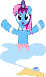 Size: 6400x10582 | Tagged: safe, artist:parclytaxel, oc, oc only, oc:parcly taxel, .svg available, absurd resolution, ain't never had friends like us, albumin flask, armband, bottle, bracelet, ear piercing, earring, gem, genie, genie pony, hooves in air, horn ring, jewelry, looking at you, magic, necklace, piercing, platinum, saddle arabia, sand, sapphire, shantae, simple background, smiling, solo, transparent background, vector, waistband, wingless
