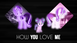Size: 1280x720 | Tagged: safe, artist:dashiesparkle, artist:fazexpon3, artist:kart6, artist:luckreza8, artist:the-aziz, character:starlight glimmer, species:pony, species:unicorn, alternate hairstyle, blank flank, collaboration, equal cutie mark, equalized, female, filly, filly starlight glimmer, glow, lake, mare, mountain, photo, pigtails, pmv, sad, solo, thumbnail, tree, vector, wallpaper