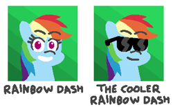 Size: 354x219 | Tagged: safe, artist:threetwotwo32232, character:rainbow dash, female, solo, sunglasses, yearbook