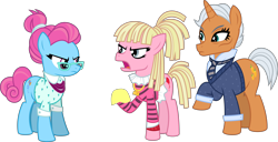 Size: 12530x6400 | Tagged: safe, artist:parclytaxel, character:bleeding heart, character:blue bobbin, character:starke kragen, episode:the saddle row review, g4, my little pony: friendship is magic, .svg available, absurd resolution, argument, raised hoof, simple background, transparent background, vector