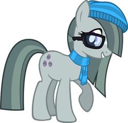 Size: 6000x5788 | Tagged: safe, artist:slb94, character:marble pie, species:earth pony, species:pony, absurd resolution, clothing, cute, female, glasses, gritted teeth, hair over one eye, hat, hipster, looking down, mare, raised hoof, scarf, simple background, smiling, solo, transparent background, vector