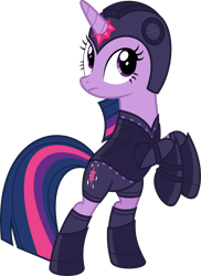 Size: 6400x8769 | Tagged: safe, artist:parclytaxel, character:twilight sparkle, character:twilight sparkle (alicorn), species:alicorn, species:pony, .svg available, absurd resolution, amputee, armor, bipedal, commission, crossover, crystal, female, frown, helmet, mare, megaman, prosthetic limb, prosthetics, rearing, simple background, solo, steel, transparent background, vector