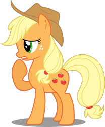 Size: 3000x3601 | Tagged: safe, artist:dashiesparkle, character:applejack, species:pony, .svg available, covering mouth, female, looking at something, profile, simple background, solo, transparent background, vector