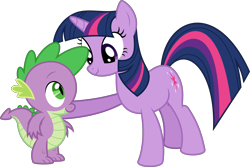 Size: 9577x6400 | Tagged: safe, artist:parclytaxel, character:spike, character:twilight sparkle, species:dragon, episode:owl's well that ends well, g4, my little pony: friendship is magic, .svg available, absurd resolution, commission, outstretched hoof, raised hoof, simple background, transparent background, vector