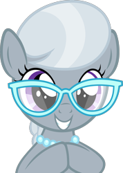 Size: 3556x5000 | Tagged: safe, artist:slb94, character:silver spoon, species:earth pony, species:pony, episode:twilight time, g4, my little pony: friendship is magic, absurd resolution, bust, cute, female, filly, glasses, gritted teeth, happy, hnnng, jewelry, looking at you, necklace, silverbetes, simple background, smiling, solo, transparent background, vector